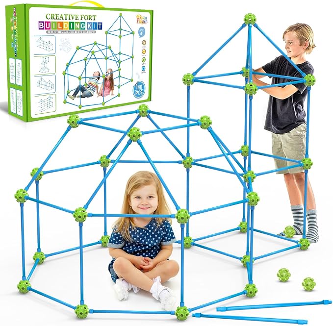 SpringFlower Fort Building Kit for Kids,STEM Construction Toys, Educational Gift for 3 4 5 6 7 8 9 10 11 12 Years Old Boys and Girls,Ultimate Creative Set for Indoor & Outdoors Activity,140 Pcs,Green by SpringFlower