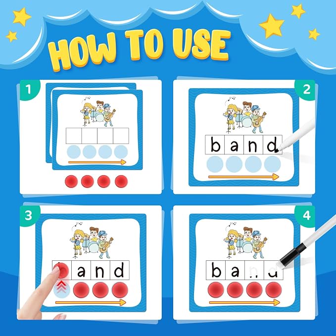 Torlam Elkonin Boxes Phonemic Awareness Phonics Games, Reading Spelling Sound Manipulatives Sight Word Flash Cards, Speech Therapy Toy Kindergarten Elementary Classroom Must Haves Homeschool Supplies - Image 3