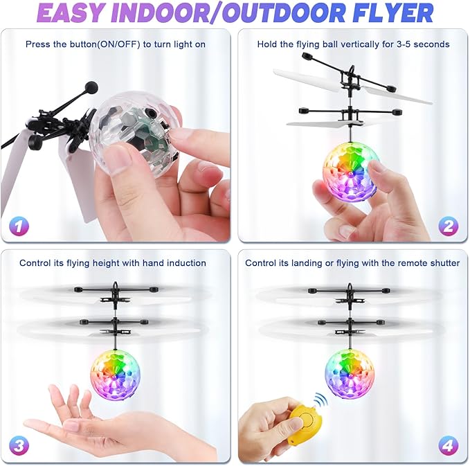 Flying Orb Ball, 2 Pack with Remote Control - LED Glowing Orbiter Toy for Indoor Outdoor Kids Games - Birthday Toys for Boys Girls Ages 6 7 8 9 10 12 Year Old