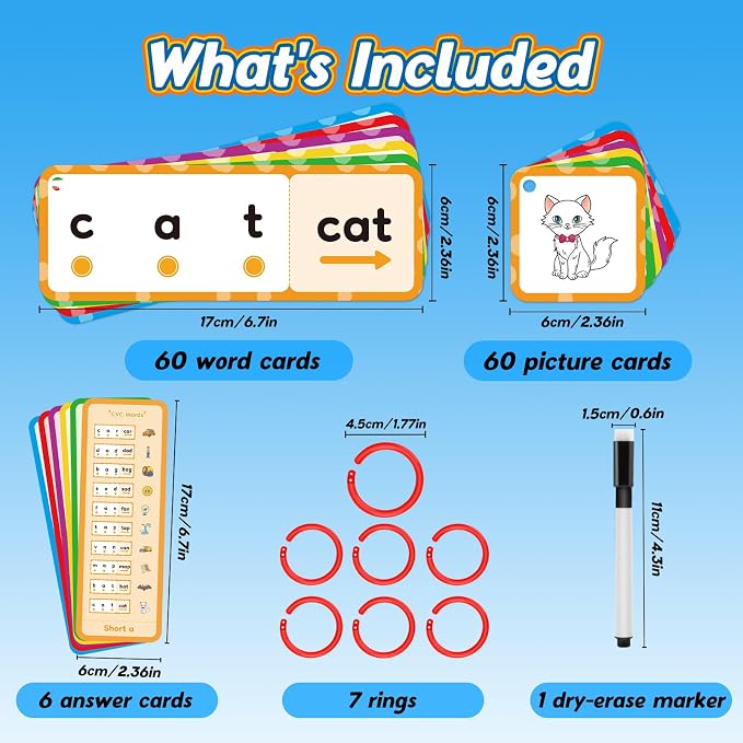 Kasfalci CVC Flash Cards Word Games,Back to School Supplies,Phonics Games,Speech Therapy Toys for Toddlers Kids,Spelling Reading Learning Games,Kindergarten Preschool Learning Activities - Image 6