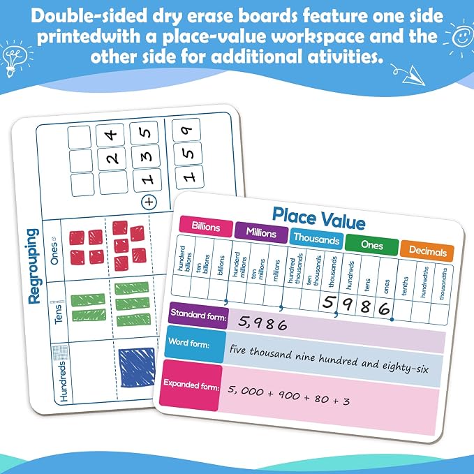 Dry Erase Place Value Whiteboard,9" x 12" Double Sided Dry Erase Boards for Kids for Teaching Place Values from Billions to Decimal Numbers,Math Manipulatives White Board for Students - Image 3