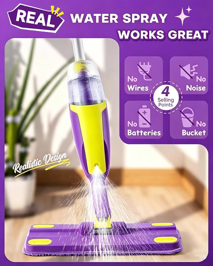 Kids Spray Mop, Fun & Functional Toddler Mop Cleaning Set,Real Working Mini Mop, Pretend Play Toy –Includes Spray Bottle,Washable Microfiber Pads, Montessori Kids Cleaning Toy Set - Image 6
