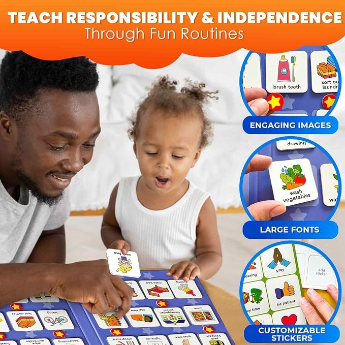QUOKKA Magnetic Chore Chart for Kids with 72 Routine Magnets & Star Rewards - Foldable Visual Daily Responsibility Schedule and Behavior Chart for Kids - Help Kids Build Good Habits and Independence - Image 3