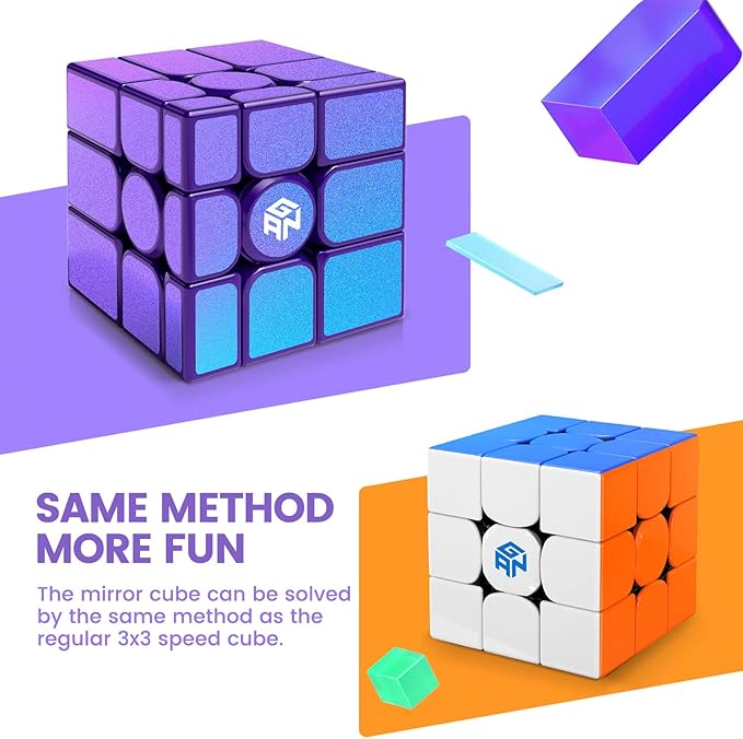 GAN MirrorM UV-Coated, 3x3x3 Magnetic 48 Magnets Glitter Sparkle Mirror Speed Cube Puzzle Game Magnets Toys for Kids Adult Cuber, Corner Cutting, Solve by Shape, Purple