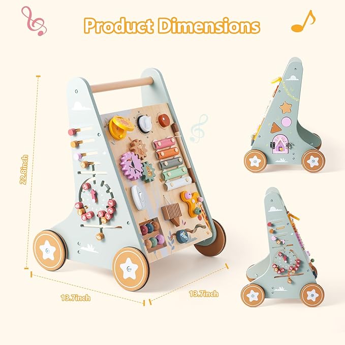 Wooden Baby Walker | Toddler Push Walking Toy with Wheels for Boys & Girls | Learning Walking Aid for Standing & Balance Training | Sturdy Montessori Toy for 36+ Months