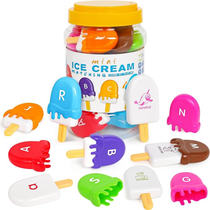 TSYAN Letters Matching Ice Cream Alphabet Learning Toys,Counting Animals and Color Sorting Set Preschool Learning Activities Stacking Toys,Upper & Lowercase ABC Game Fine Motor Toys Gift for Kids by TSYAN
