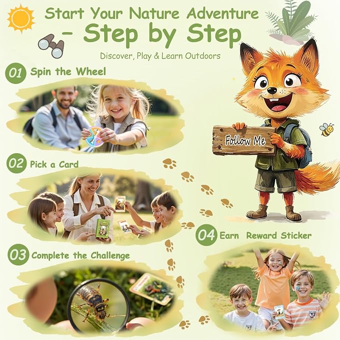 Kids Nature Scavenger Hunt – Outdoor Game for Kids | Laminated Waterproof, Wipe-Clean | 55 Cards, 5 Themes, Spinner & Stickers, Soft-Touch | Ages 3–12 Stocking Stuffers - Image 5
