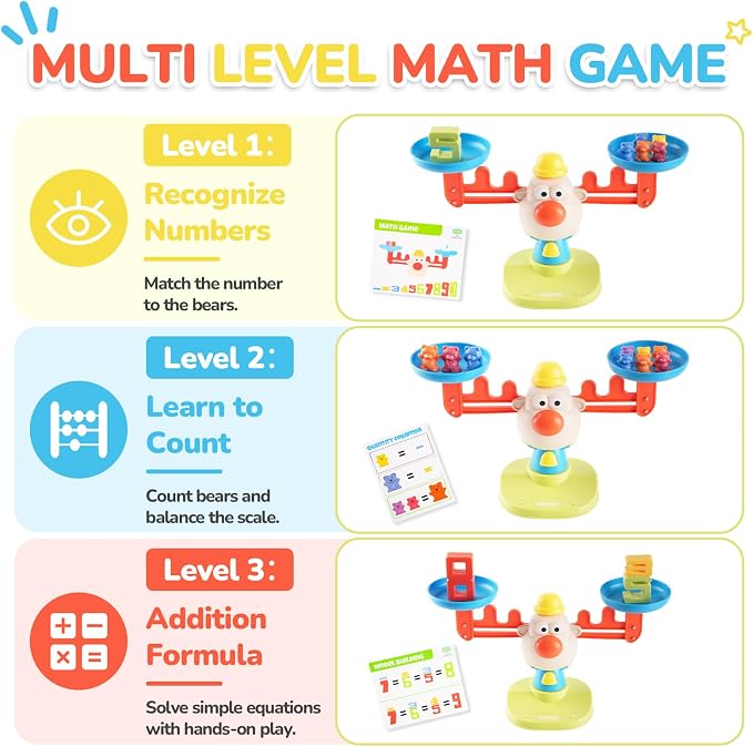 Bmag Balance Counting Toys with Bears Counting Scale for Kids – 3 in 1 Stacking & Balancing Math Game, Montessori STEM Learning Educational Toy for Ages 3-5, Gift (30 Bears, 10 Numberblocks) - Image 3