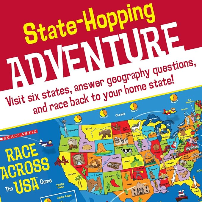 University Games, Scholastic Race Across the USA Board Game , Geography Learning Game for Kids and Families, for 2 to 4 Players Ages 8 and Up - Image 7