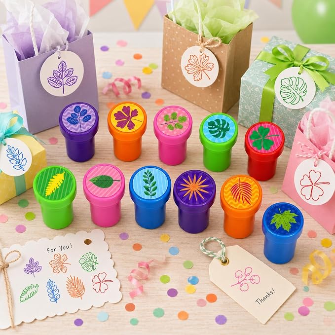 Cinrobiye 24 Pcs Nature Leaf Stampers for Kids, Pre-Inked Leaf Party Favor Set, Forest Theme Birthday Party Supplies, Classroom Rewards, Goody Bag Fillers, Piñata Fillers, Treasure Box Toys - Image 5