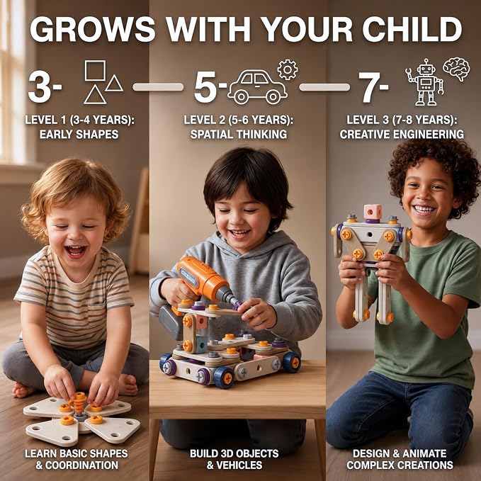 2026 New Kids Tool Set, 211 Pcs STEM Building Toys for Ages 3-8 - Image 5