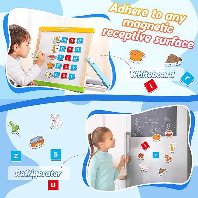 Kasfalci Magnetic Letters & CVC Word Games, Phonics Games, Alphabet Learning Toys, Refrigerator Fridge ABC Magnets for Kids, Speech Therapy Toys for Toddler, Spelling Reading for Preschool Classroom - Image 3