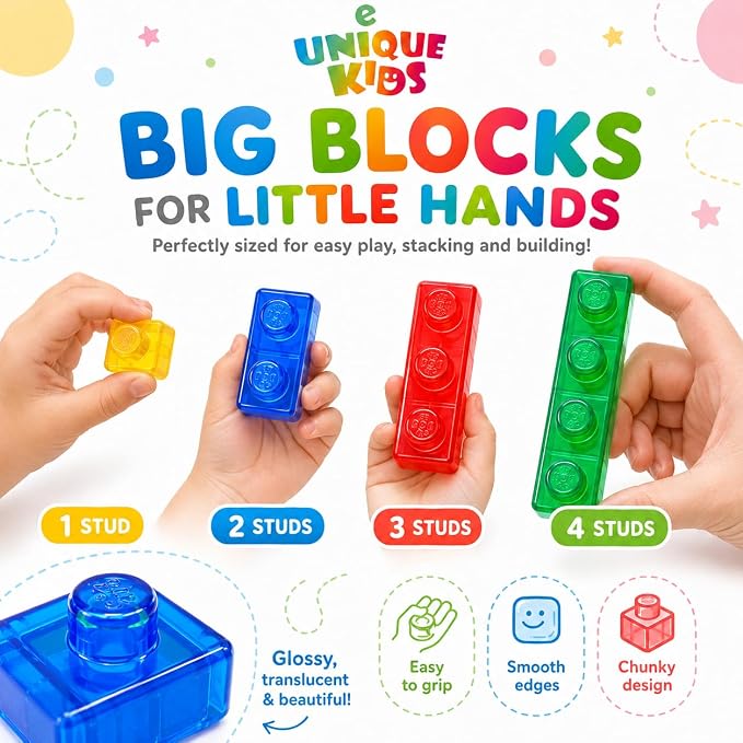 UNIQUE KIDS Flexible Jelly Building Blocks for Kids Ages 3+ – 40 PCS Jumbo Stackable Blocks, Chunky Bend Twist Stretch Blocks, Open-Ended Sensory Learning Toy Gift - Image 7