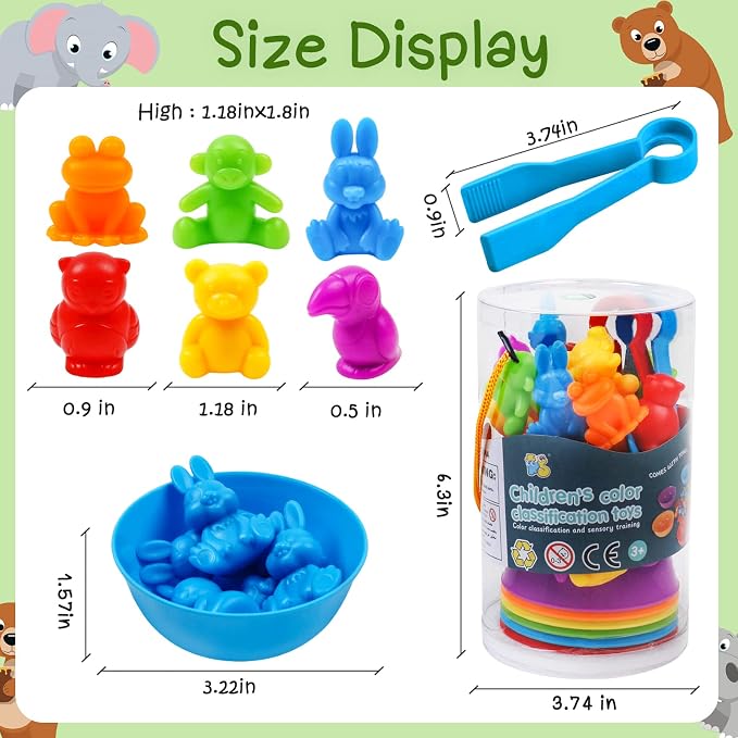 Counting Color Sorting Toys Animals Matching Games with Rainbow Bowls,Preschool Learning Educational Montessori Sensory Training Easter Basket Stuffers Gifts for 3 4 5 Year Old Kids - Image 7