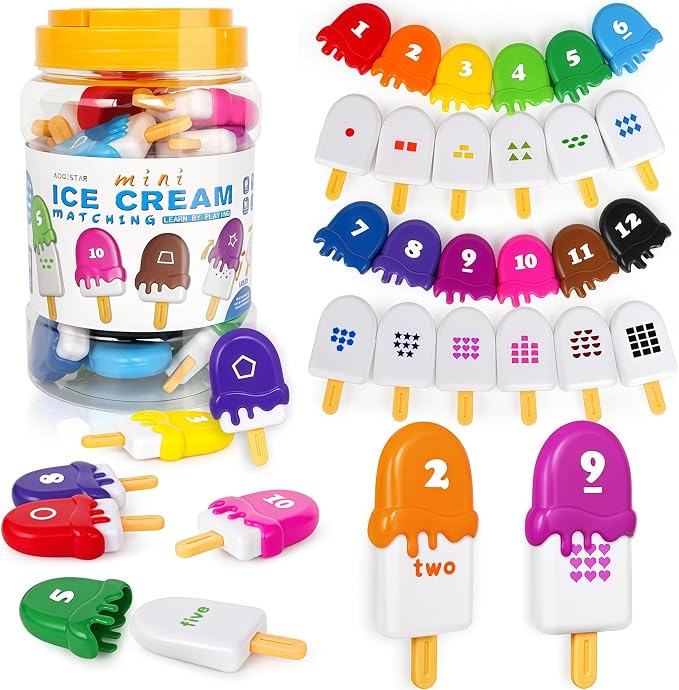 USATDD Numbers Learning Toys Number Popsicles Matching Toy Learning Numbers & Patterns Preschool Learning Activities Montessori Toys for Kids by USATDD