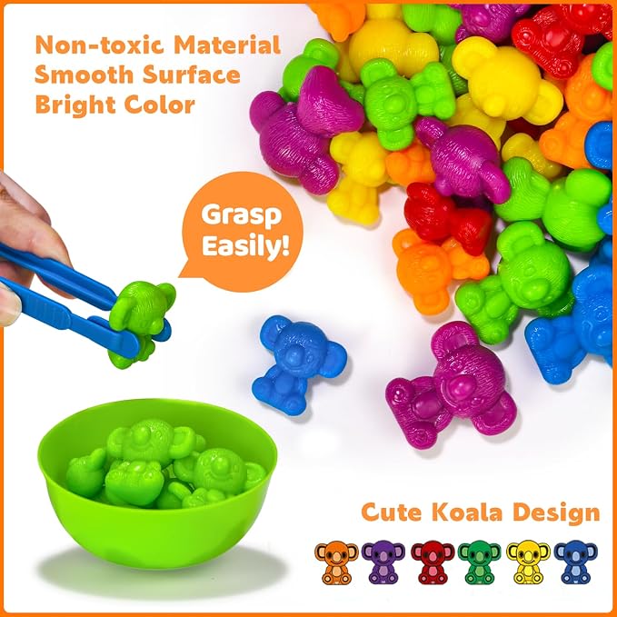 Pairez Toys Counting Animals Montessori Toy, 72pcs Koala Color Sorting Set - Image 2