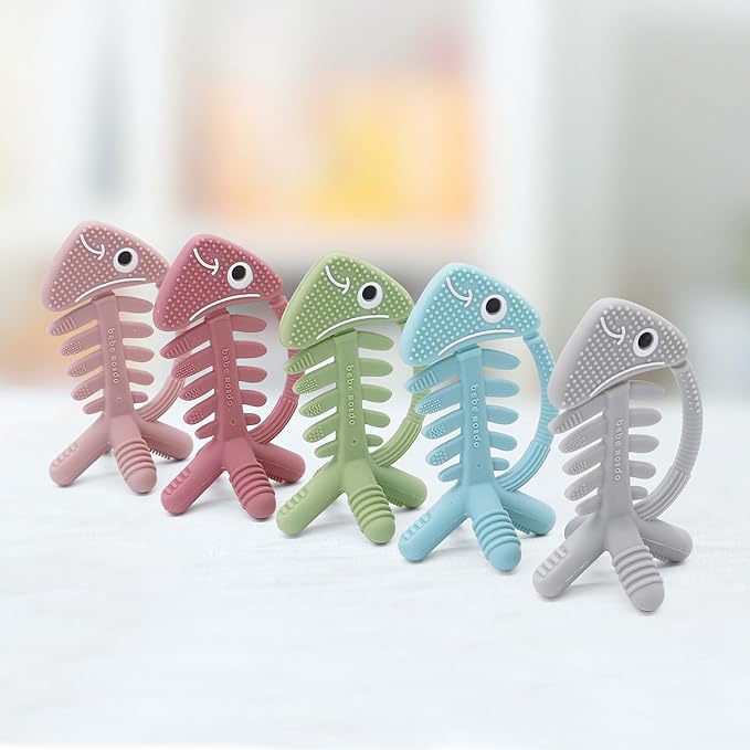 Infant Toys, Teething Toys for Babies 0-6 Months, Baby Teether 3D Fish Hand Pacifier Silicone, Soft-Textured Newborn Infants Baby Toys for Teething Relief 6-12 Months, USA Patent Pending(Grey)