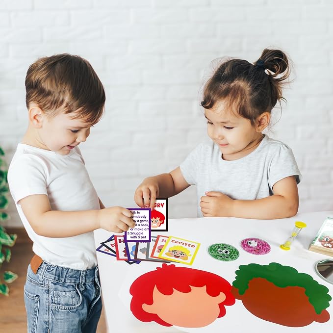 Cinrobiye Social Emotional Learning Activities Montessori Sensory Emotional & Feelings Creative Crafts Set with 9 Face Boards Emotion Flashcards Feelings Sensory Bottles Therapy Game for Preschoolers - Image 6