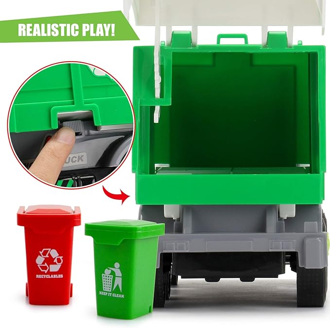 MOBIUS Toys Garbage Truck – Large 1:12 Scale Recycling Truck with Lights, Sounds & Moving Parts – Durable BPA-Free Trash Truck for Kids Ages 3–7 – Educational Toy, Gift Box