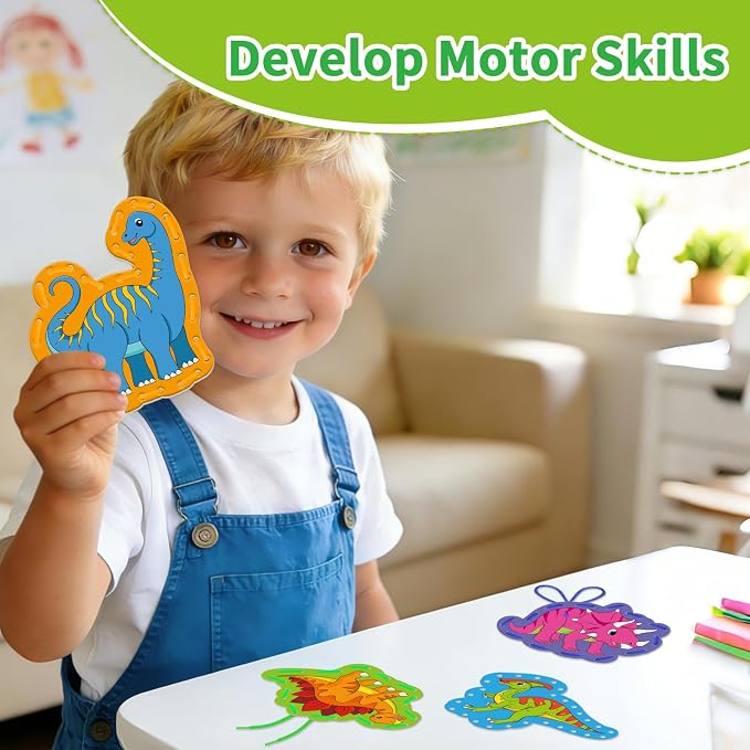 Dinosaur Lacing Cards, Sewing Kit for Kids,Fine Motor Skills Toys - Image 5