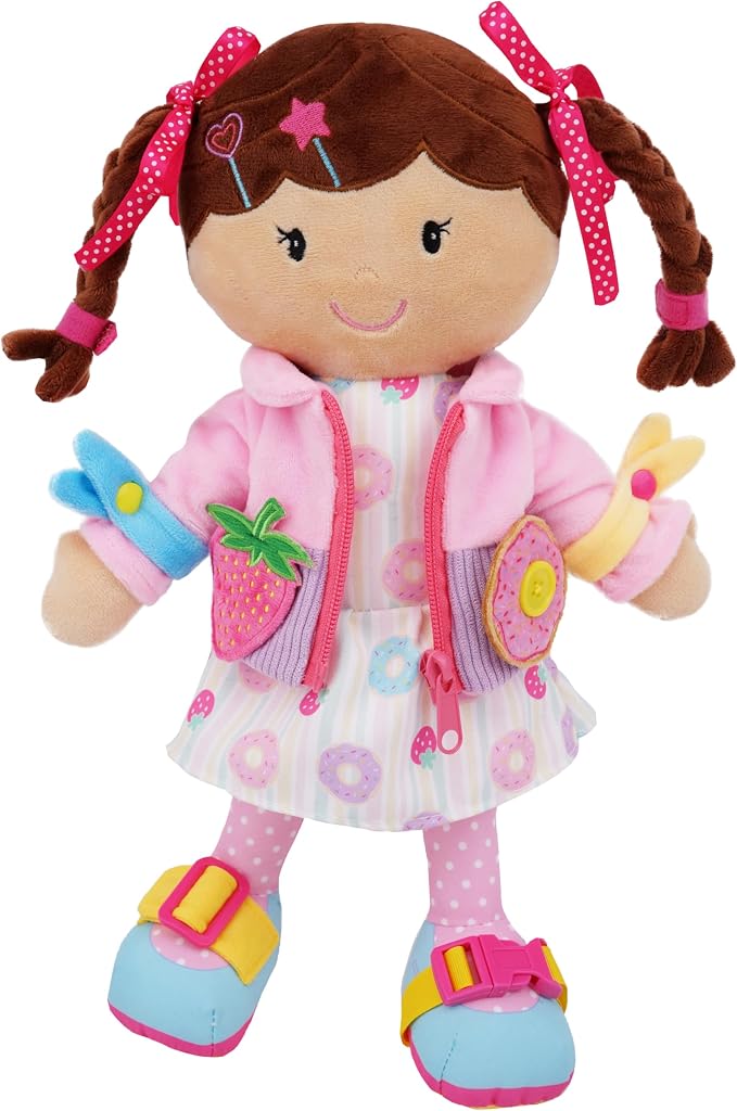June Garden 15.5" Dressy Friends Daisy - Educational Stuffed Plush Doll for Kids and Toddlers 2 Years and Up - Montessori Buckle Soft Toy by JuneGarden