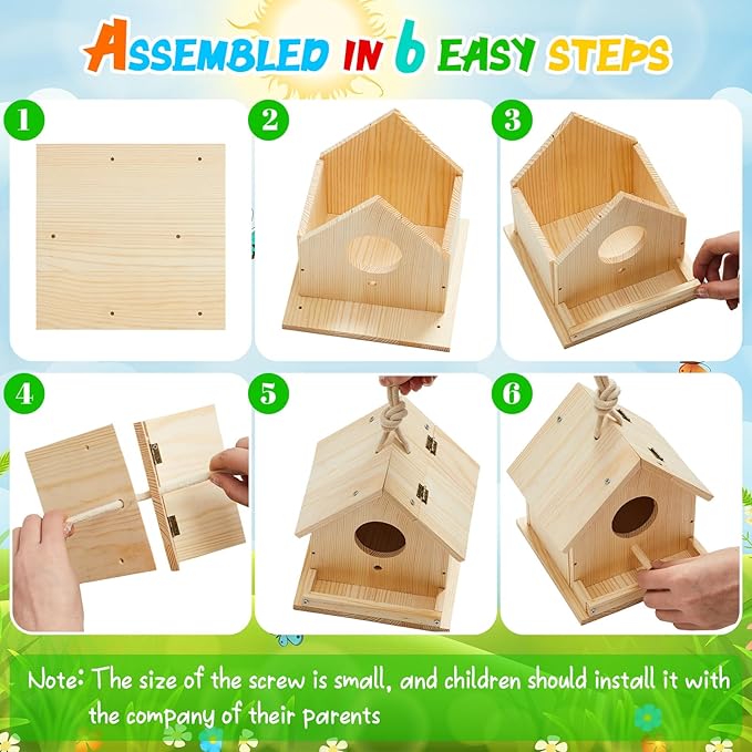 Liliful 36 Sets Wooden DIY Birdhouse Kit Unfinished Bird Houses with Paints and Paintbrushes Bird Feeder Craft Arts for Boy or Girl Classroom Activity and Christmas Kids Wooden Craft Gifts