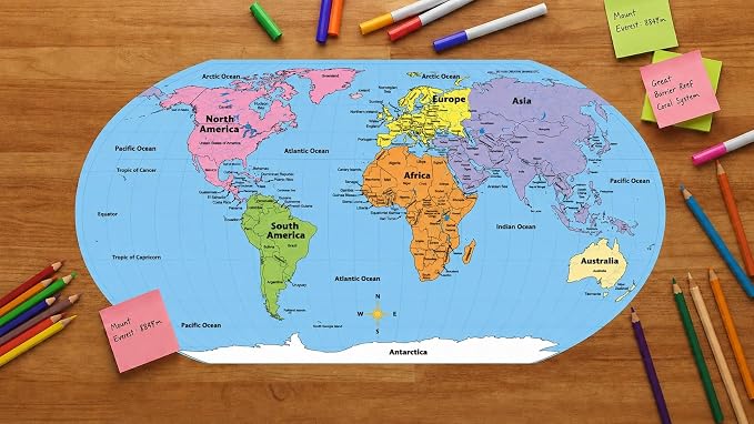 SHAPES ETC. 8" x 16" World Practice Maps Pad, Labeled, Blue, 30 Sheets - Image 4