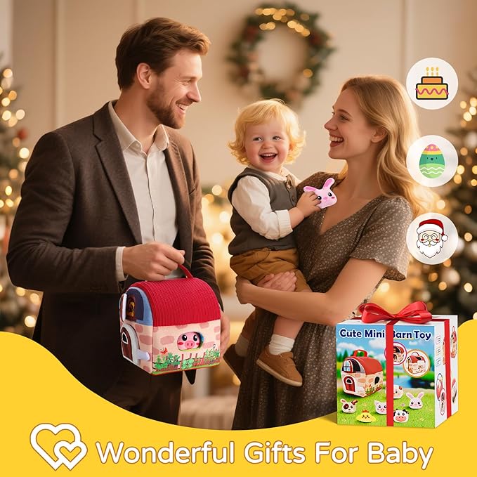 Baby Girl Toys 6-12 Months, Surprise Barn with 12 PCS Stuffed Farm Animals, Montessori Sensory Developmental Learning Toys for 6-12 Months, Ideals 6 7 8 9 Month Old Baby Boy Girl Gifts Toy