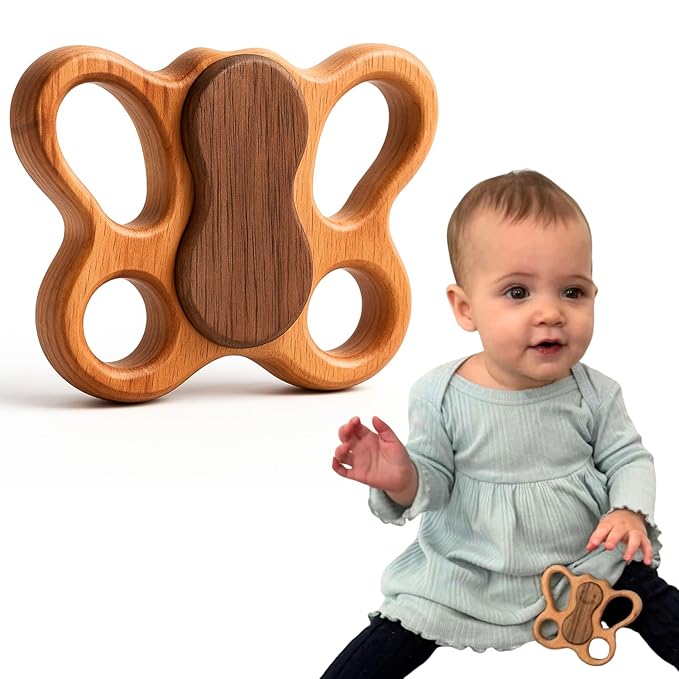 Wooden Baby Rattle for 0–6 & 6–12 Months – Montessori Natural Baby Toy – Calm Sound Rattle for Newborn Infant Boys & Girls – No Paint, No Plastic – 100% Beechwood Gift