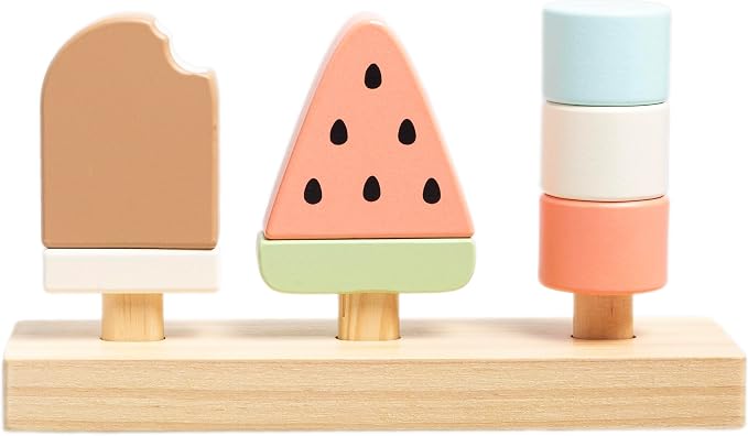 Pearhead Wooden Ice Cream Stacking Toy, Pretend Play Food Set by Pearhead
