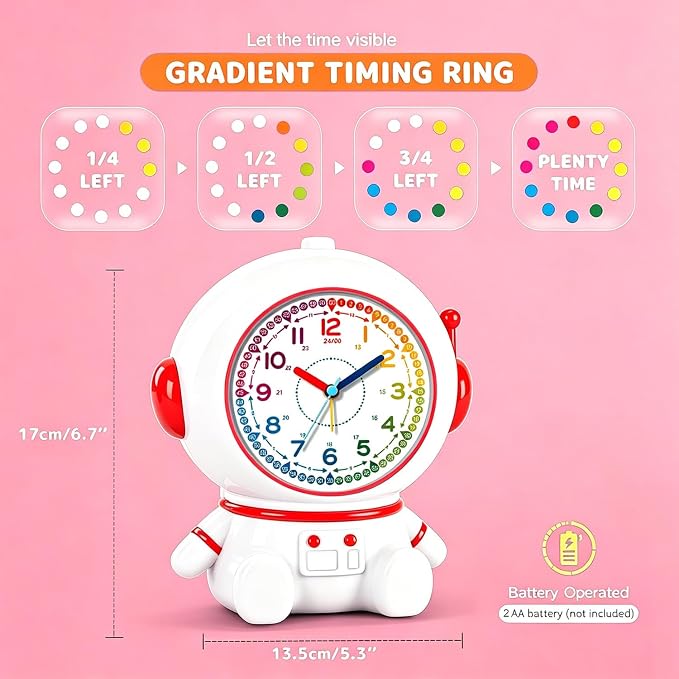 Analog Alarm Clock for Kids with Snooze and Nightlight, Cute Aatro Tabletop Lamp, Ring Alarm/Music Alarm Loud for Bedroom, Battery Powered,Kids’ Time Learning Perfect for Boys Girls Gifts - Image 4