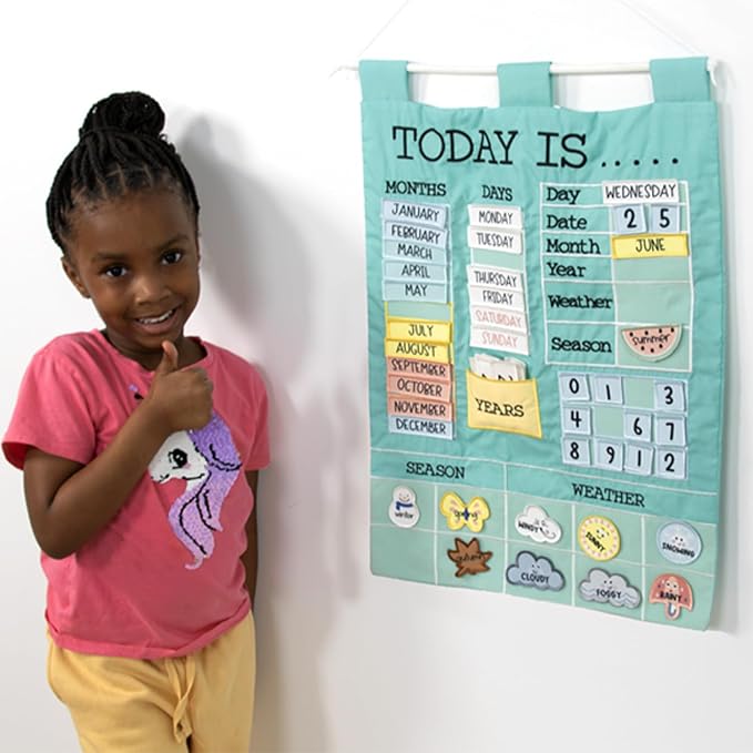 The Peanutshell Learning Calendar Wall Chart - Homeschool Supplies, Interactive Pocket Chart for Toddlers & Kids - Preschool Learning Activity Board, Circle Time Board for Classroom - Today is - Image 6