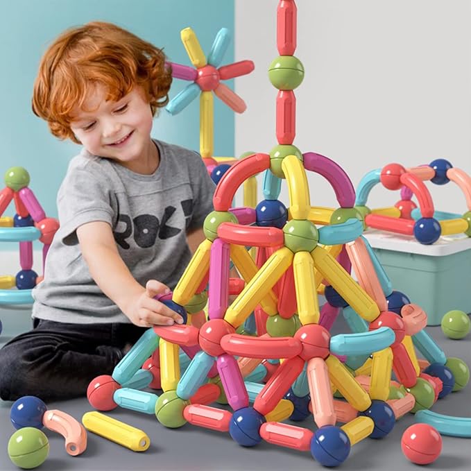 BAKAM Magnetic Building Blocks for Kids Ages 4-8, STEM Construction Toys for Boys and Girls, Large Size Magnetic Sticks and Balls Game Set for Kid’s Early Educational Learning (42PCS) by BAKAMToys