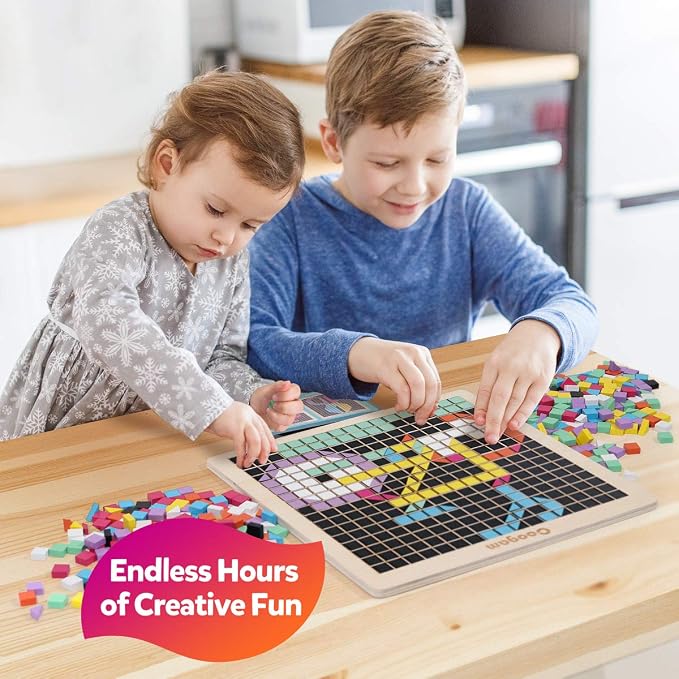 Coogam Wooden Mosaic Puzzle, 370PCS Shape Pattern Blocks with 8 Colors, Pixel Board Game Montessori STEM Toys Gift for Kids Toddlers Boys Girls Ages 4 5 6 7 Years Old - Image 7