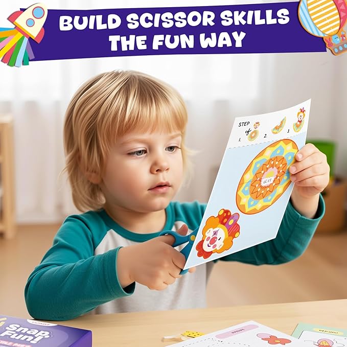 YoPoll Scissor Skills Activity Book for Kids, Toddler Arts and Crafts Kit with 2 Safety Scissors, Preschool Learning Toy for Fine Motor Skills and Creative Cutting Practice, Fun Gift for Boys & Girls