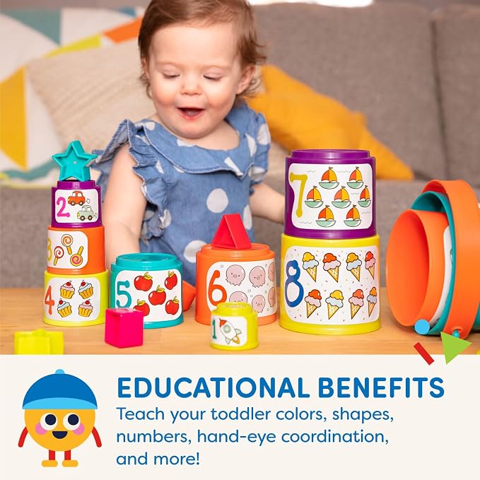 Battat Stacking Cups Shape Sorter, Sort & Stack Nesting Cups Set, Toddler - Image 3