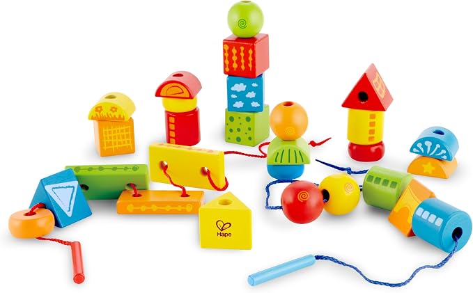 Hape String Shapes Wooden Toy Blocks in 32 Pieces, 3+ Years, Water Based Paint, String - Image 3