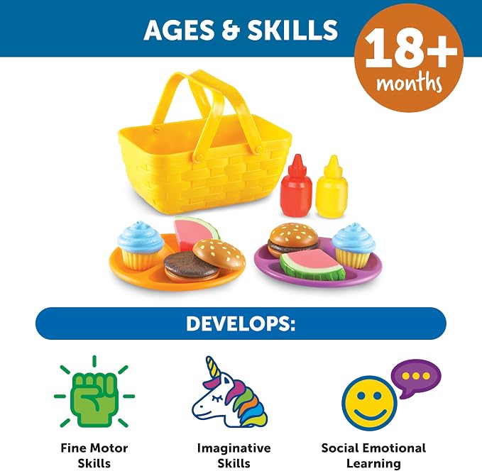 Learning Resources New Sprouts Picnic Set - 15 Pieces, Ages 18+ months Pretend Play Food for Toddlers, Preschool Learning Toys, Kitchen Play Toys for Kids - Image 5