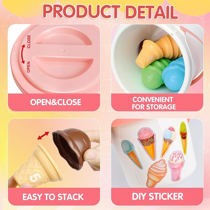 Ice Cream Toy Counting and Color Sorting Set for Toddlers, Montessori Preschool Kindergarten Learning Activities Fine Motor Skill Toys, Number Math Games Learning Toy Gifts for Kids Boys Girls Age 3-5 - Image 5