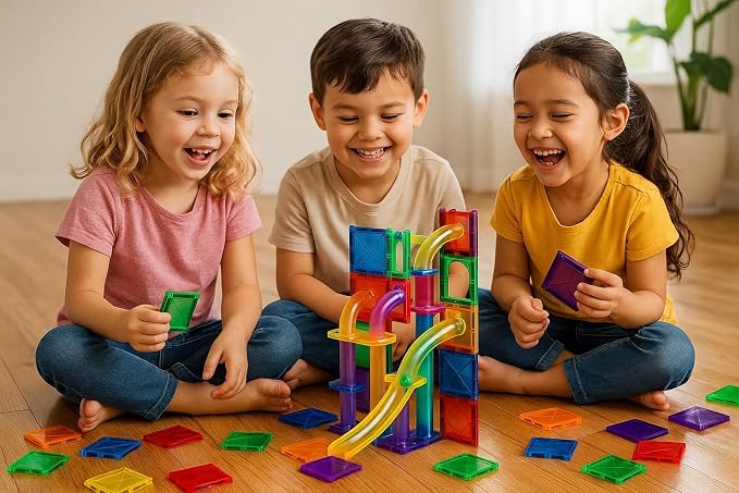 Magnetic Building Tiles Marble Run Set, 115 Pieces STEAM Construction Blocks with Marble Run Track, Educational STEM Toy for Kids Ages 3+, Rainbow Colors - Image 7