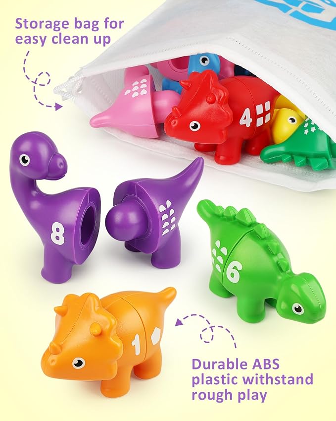 Coogam Numbers Matching Game 10PCS, 123 Counting Dinosaur Toys, Educational Preschool Montessori Fine Motor Skill Mathematics Learning Toys for 2 3 4 Years Old - Image 6