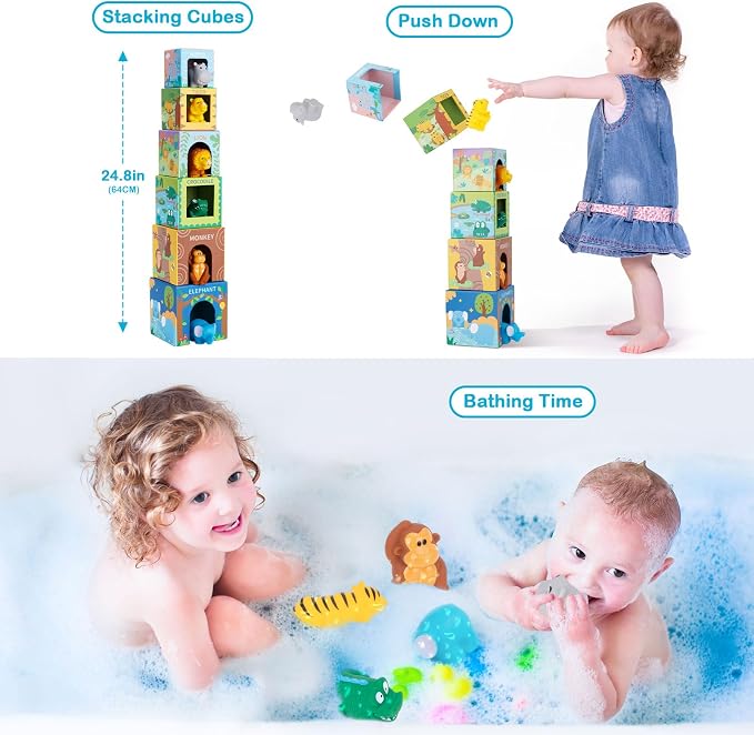 Sorting and Stacking Toys Blocks for Toddler Gifts 1-3, Soft Safari Animal - Image 5