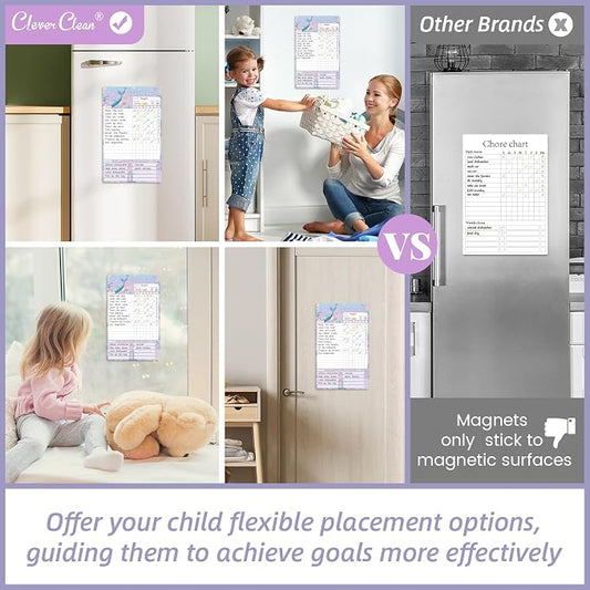 Clever Clean Dry Erase Chore Chart for Kids, Reusable Reward Chart, Non-Magnetic Kids Chore Board Clings to Any Smooth Surfaces, 6 Dry Erase Markers Included (Mermaid) - Image 2