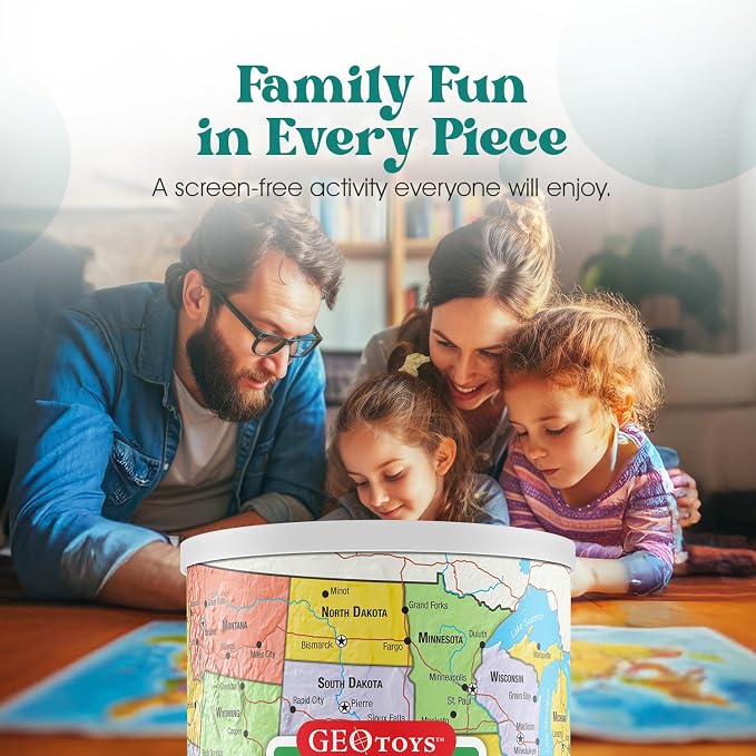 Geotoys United States Mini Puzzle - 100 Piece Puzzles for Kids and Adults in Portable Can, 13" x 10" Educational Travel Puzzle for Ages 7 and Up - Mini Puzzles to Learn & Explore Geography - Image 5