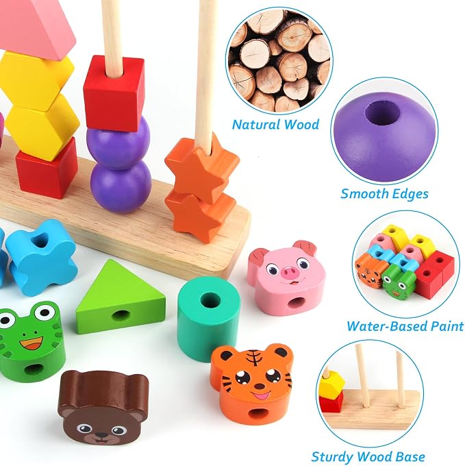 Vinlon Montessori Toddler Game Toys for Boys Girls 2 3 4 Years Old, Cute Animal Vivid Colors Shape Sorting & Stacking Toy Building Blocks Early Learning Educational Toys Easter Basket Stuffers - Image 5