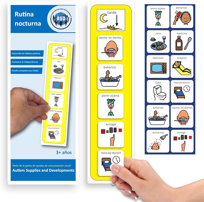 Bedtime Routine Kids Daily Schedule – Visual Schedule for Kids with Autism – Calendar Pocket Chart – Autism Learning Materials – Special Education (Spanish) by AutismSuppliesandDevelopments