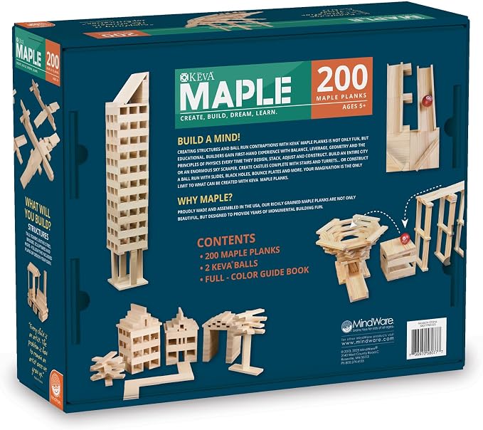 MindWare KEVA Maple 200 Plank Wooden Building Blocks Set - Free-Form 3D Structure Building Set for Kids - Image 2