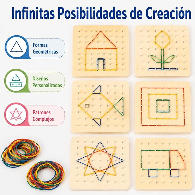 predolo 1 Piece Sensory Toys Geometric Shapes Wooden Math Development Early Learning Manipulatives Pattern Making Suitable for Preschool Classroom 18x18x3.5cm, Small Geoboard (49 pegs) - Image 5