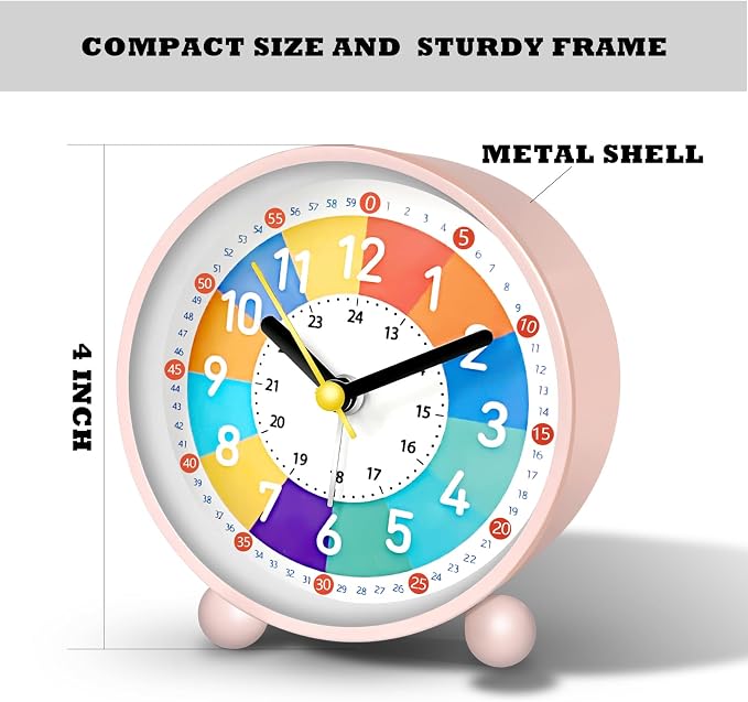 Analog Alarm Clock for Kids Learn to Tell Time with Colorful Dial, Silent Clock Movement, Battery Operated with Back-Light, for Kids,Teens and Nice Bedroom Decor (Pink) - Image 5