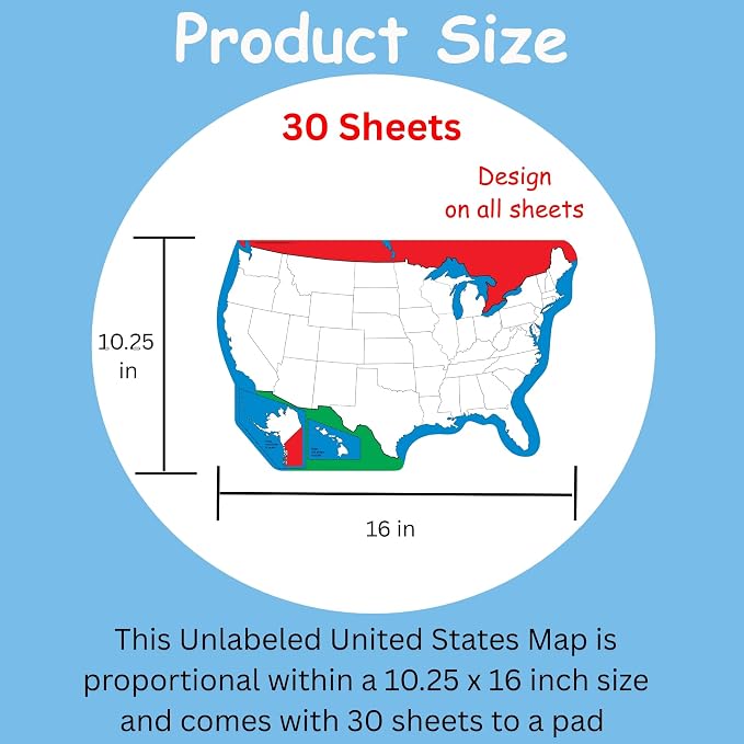 SHAPES ETC. 10.25" x 16" U.S. Practice Maps Pad, Unlabeled, 30 Sheets - Image 2